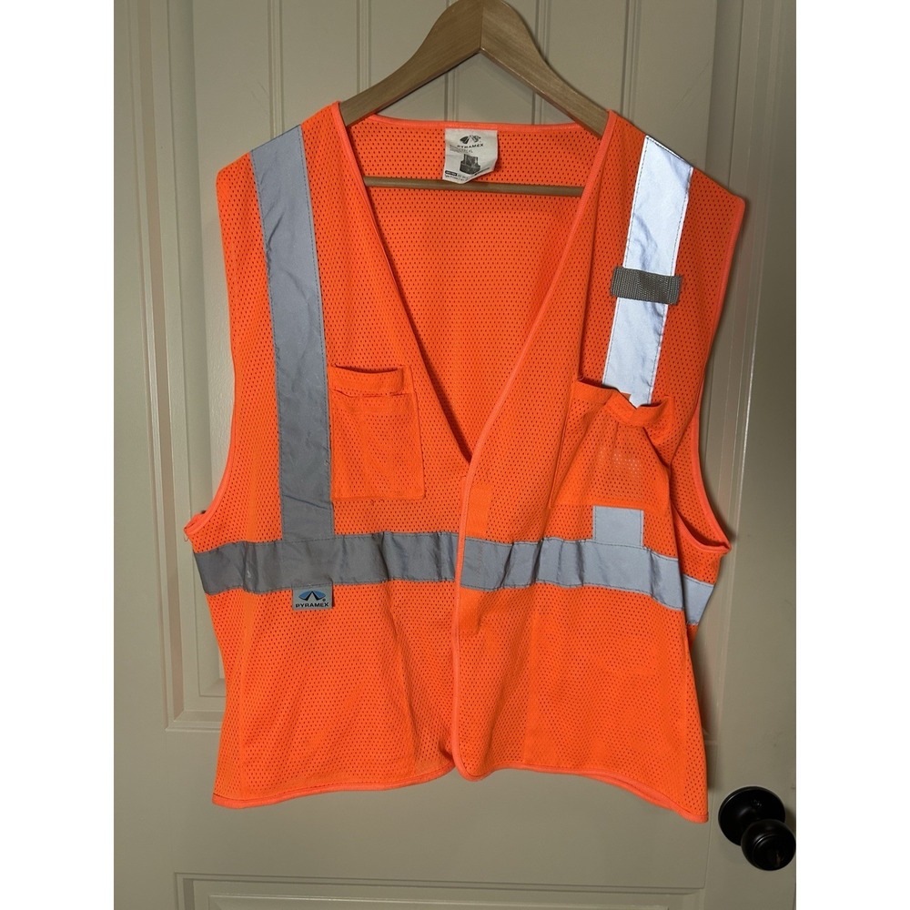 Pyramex High Visibility Safety Vest XL Orange Silver Reflective Tape Lightweig